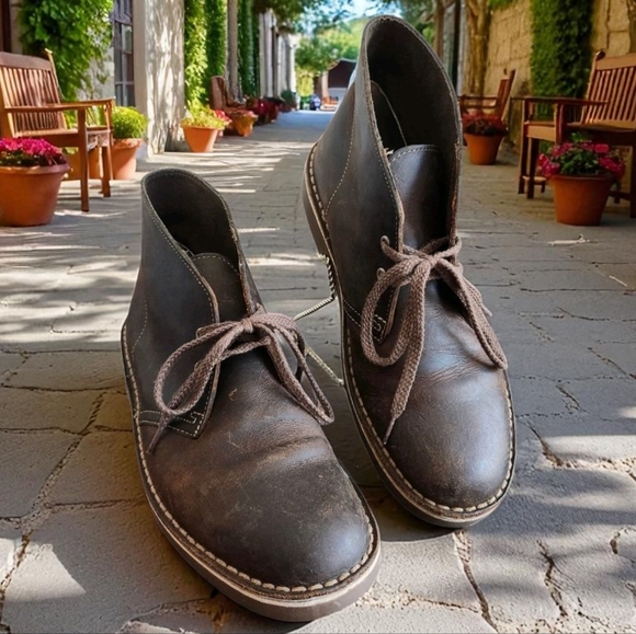 Clarks Mens Brown Leather Chukka Bushacre Desert Boots 2 Eye 15522‎ Size 7 M - Picture 1 of 13